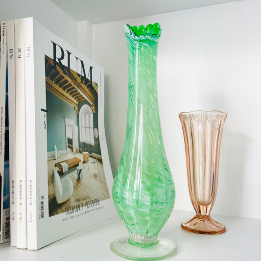 Mouth-blown green Murano vase