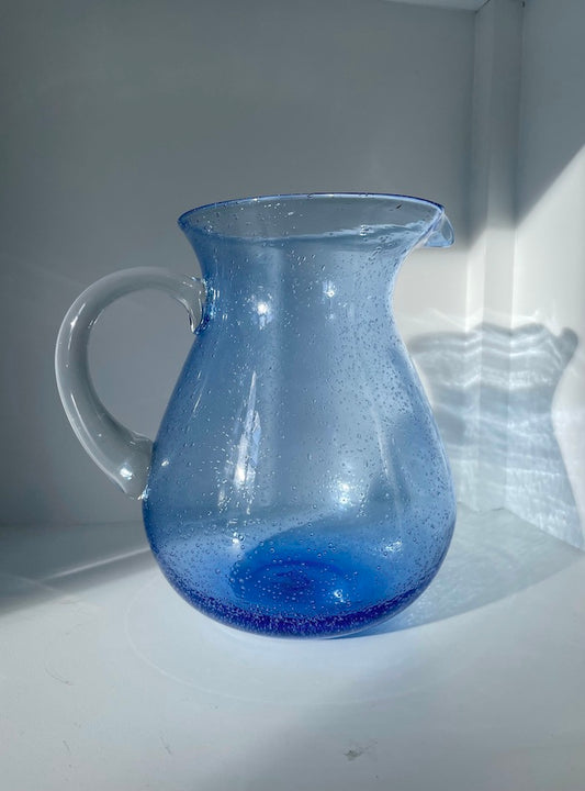 Mouth blown Bubble jug ~ blue