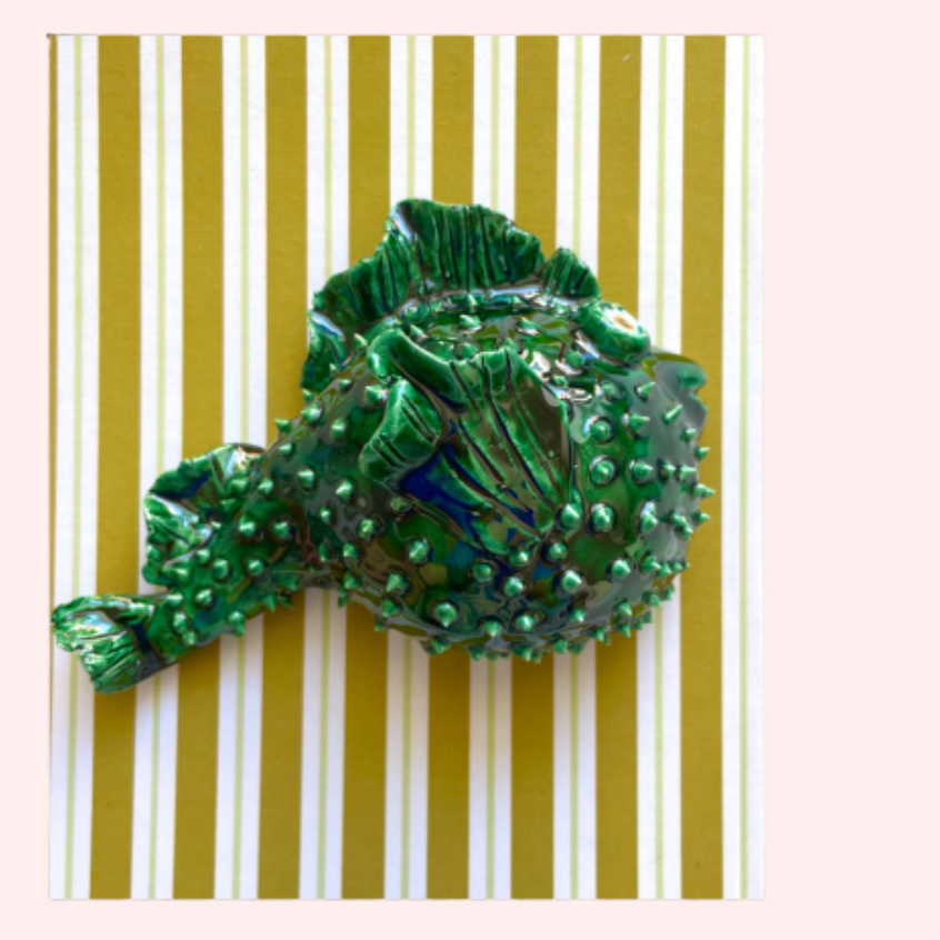 Håndlavede pindsvinfisk grønne ~ vægophæng