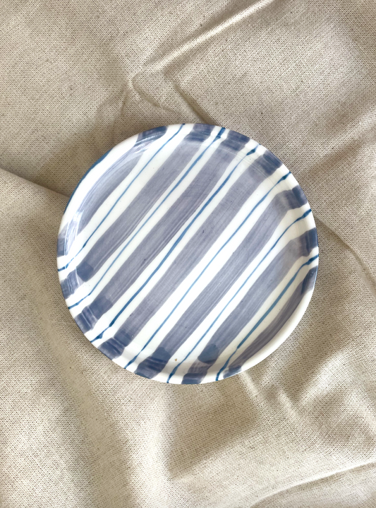 Stribet lille tallerken gråblå
