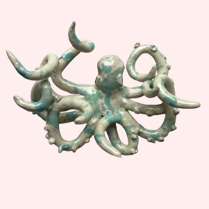 Håndlavede blæksprutter turkis splatter ~ Vægophæng