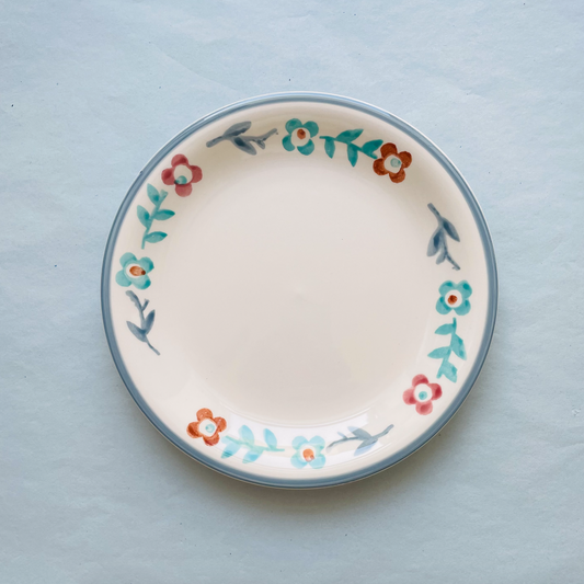 Hand painted lunch plates ~ Blue &amp; Red Flower